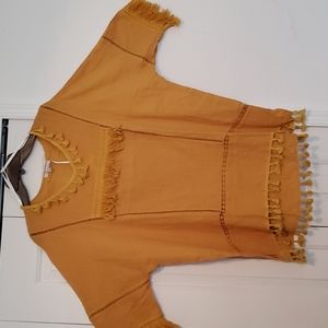 Gold Fringed tunic loose fit top. Boho tunic